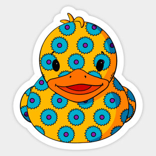 Blue Flower Pattern Rubber Duck Sticker